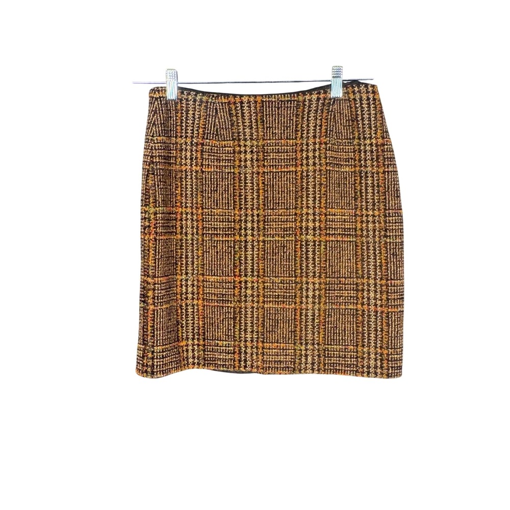 Harolds Vintage Plaid Wool Blend Tweed Brown Mini Skirt Womens Size 6